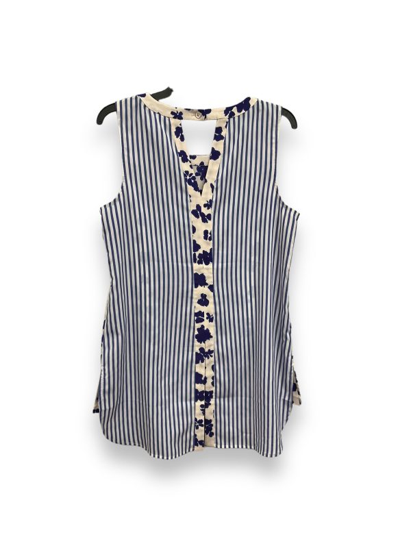 Blue & White Blouse Sleeveless Cabi, Size M Online Hot Sale